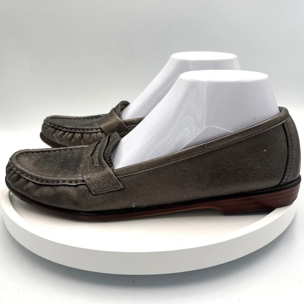 SAS Womens Penny Loafers Metallic Pewter Leather Tripad Comfort Shoes USA Made
